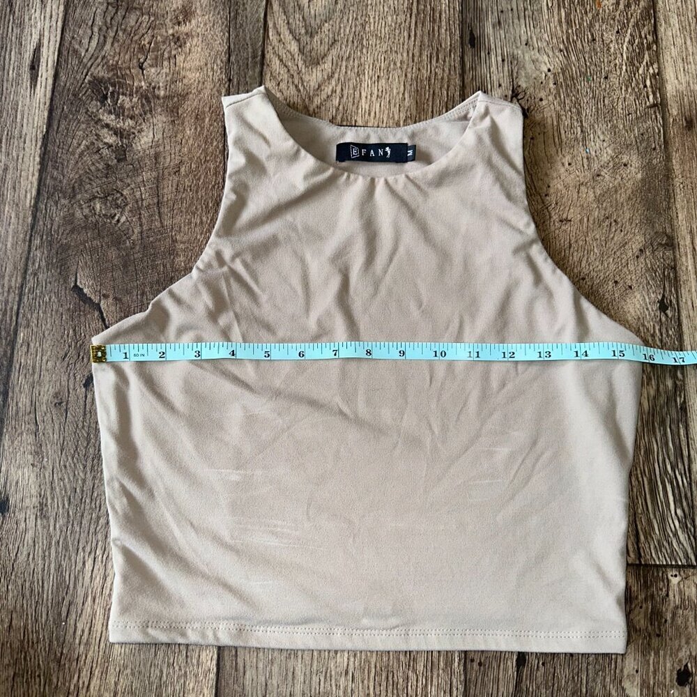 E FAN Medium Women's Taupe Tank Top Buttery Soft High Neck Cropped - Picture 7 of 12